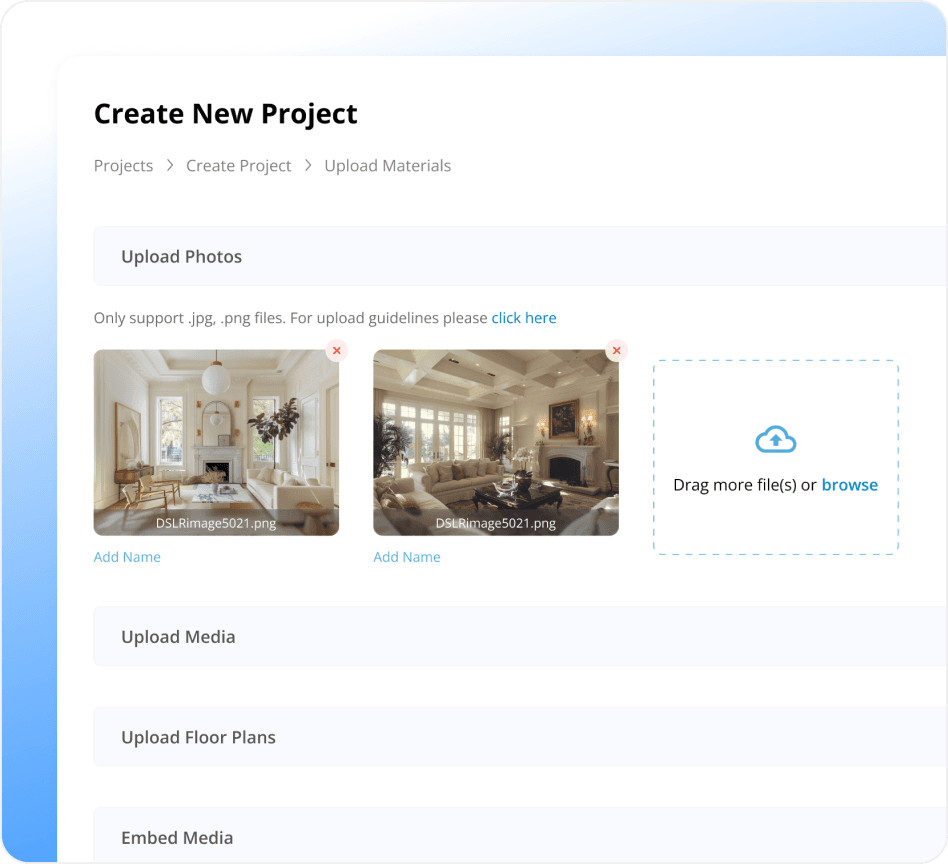 Create new project upload preview
